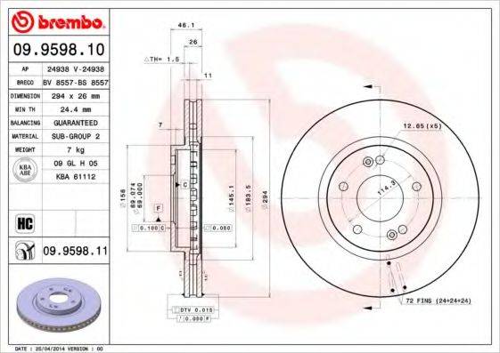 гальмівний диск BREMBO 09.9598.11