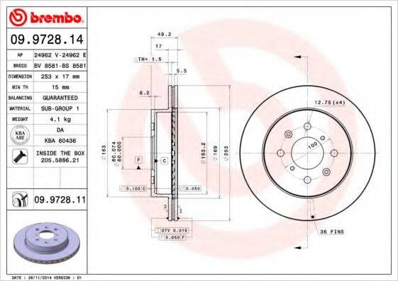 гальмівний диск BREMBO 09.9728.11