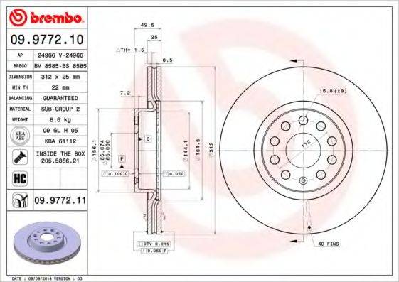 гальмівний диск BREMBO 09.9772.11