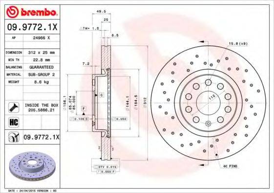 гальмівний диск BREMBO 09.9772.1X