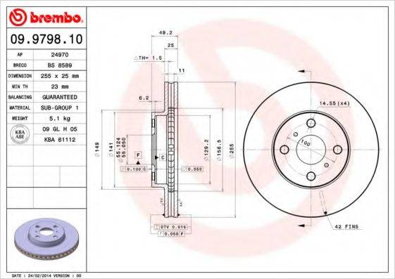 гальмівний диск BREMBO 09.9798.10