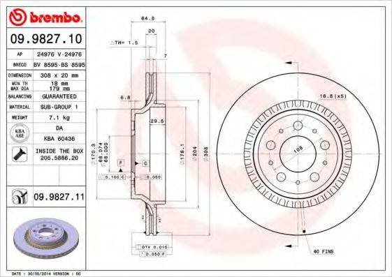 гальмівний диск BREMBO 09.9827.11