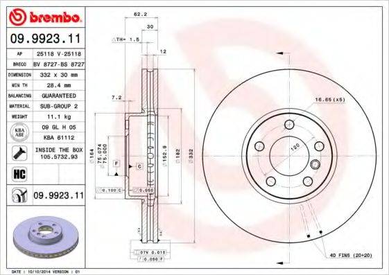 гальмівний диск BREMBO 09.9923.11