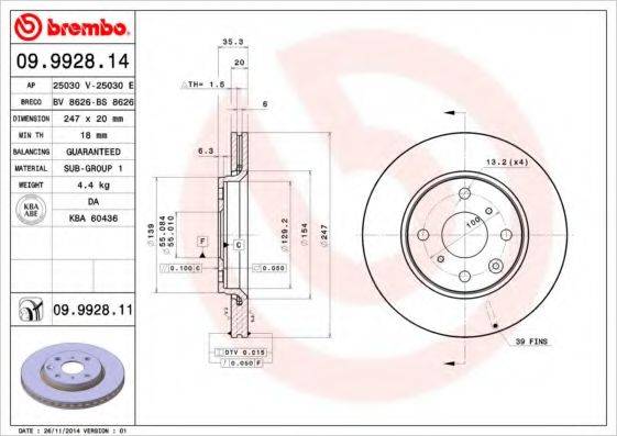 гальмівний диск BREMBO 09.9928.14