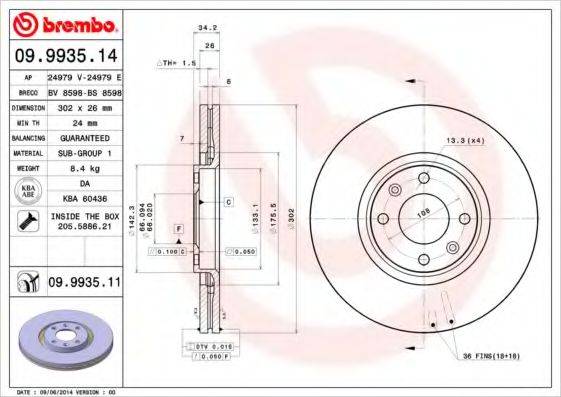 гальмівний диск BREMBO 09.9935.11