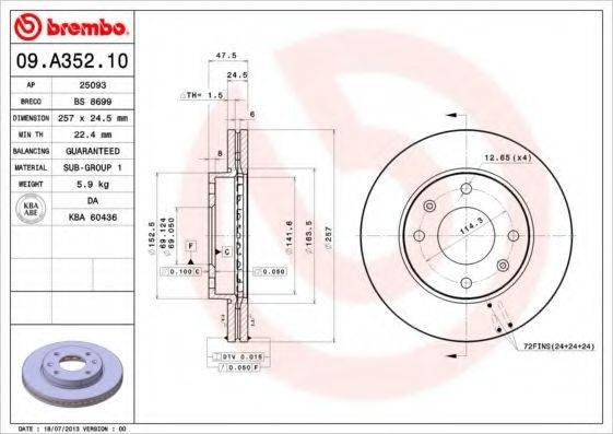 гальмівний диск BREMBO 09.A352.10