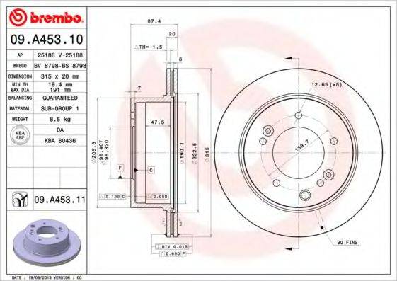 гальмівний диск BREMBO 09.A453.11