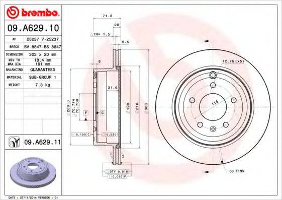 гальмівний диск BREMBO 09.A629.10