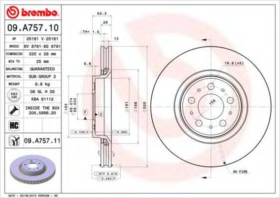 гальмівний диск BREMBO 09.A757.11