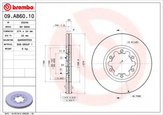 гальмівний диск BREMBO 09.A860.10