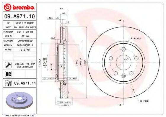 гальмівний диск BREMBO 09.A971.11