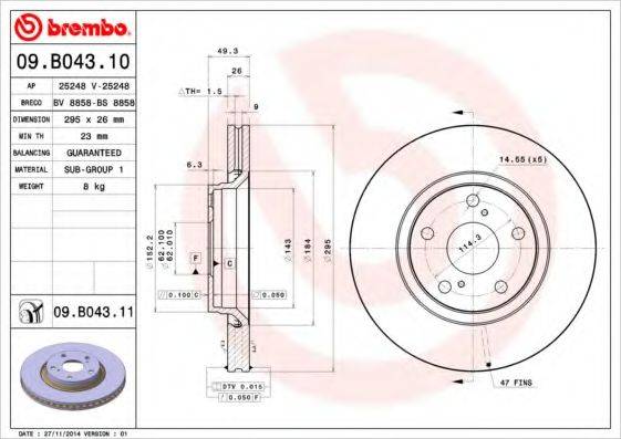 гальмівний диск BREMBO 09.B043.10