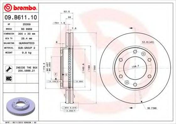 гальмівний диск BREMBO 09.B611.10