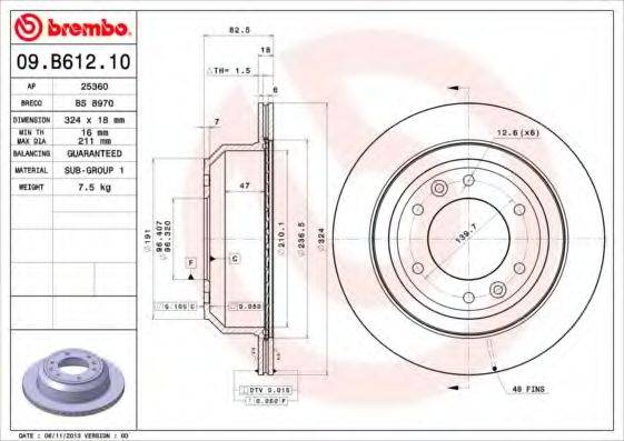 гальмівний диск BREMBO 09.B612.10