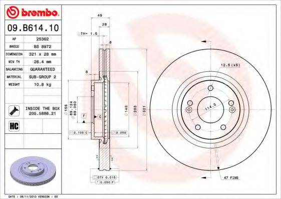 гальмівний диск BREMBO 09.B614.10