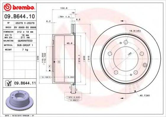 гальмівний диск BREMBO 09.B644.11