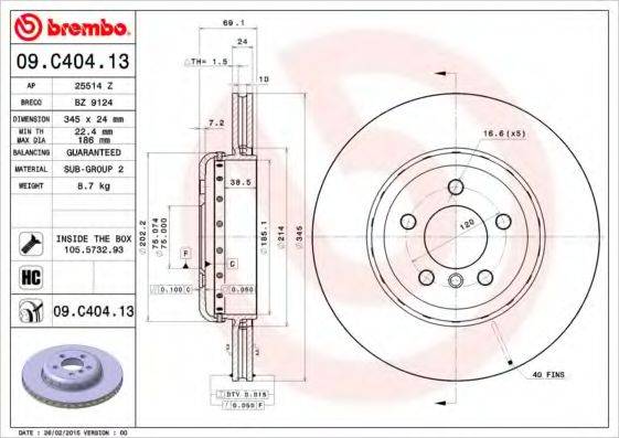 гальмівний диск BREMBO 09.C404.13