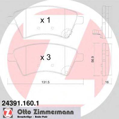 Комплект гальмівних колодок, дискове гальмо ZIMMERMANN 24391.160.1