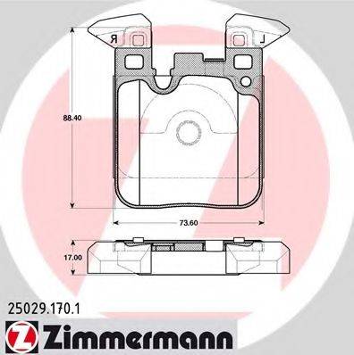 Комплект гальмівних колодок, дискове гальмо ZIMMERMANN 25029.170.1