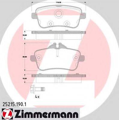 Комплект гальмівних колодок, дискове гальмо ZIMMERMANN 25215.190.1