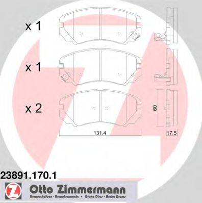 Комплект гальмівних колодок, дискове гальмо ZIMMERMANN 23891.170.1