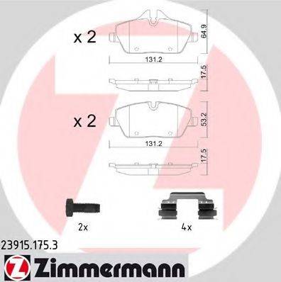 Комплект гальмівних колодок, дискове гальмо ZIMMERMANN 23915.175.3