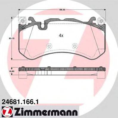 Комплект гальмівних колодок, дискове гальмо ZIMMERMANN 24681.166.1